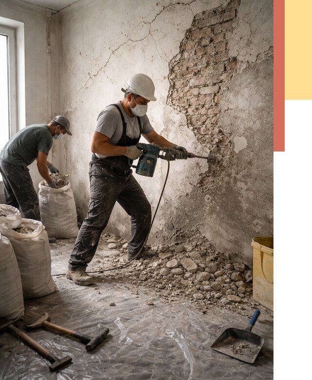 Демонтаж штукатурки со стен в белебее от 7345 руб/м² — быстро и недорого | ОТДЕЛОЧНИК-Блб