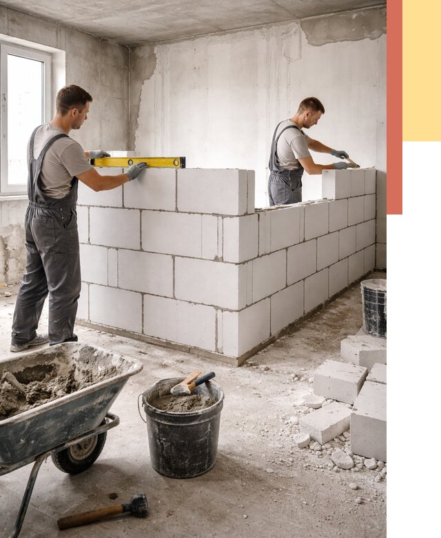 Кладка перегородок из ПГП в белебее от 2550 руб./м2 — монтаж и возведение под ключ | ОТДЕЛОЧНИК-Блб