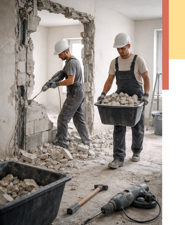 Демонтаж блоковых перегородок в белебее от 3825 руб. — быстро и недорого | ОТДЕЛОЧНИК-Блб