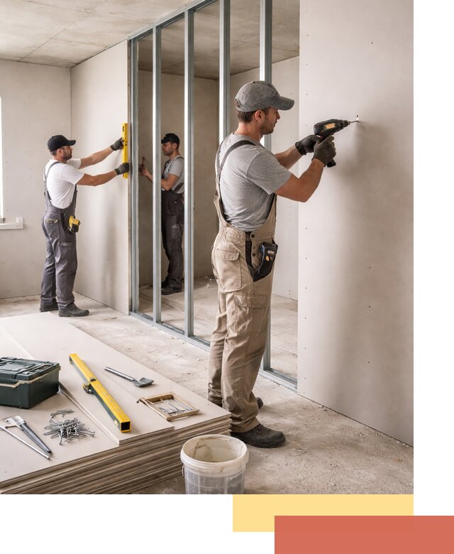 Однослойная перегородка из гипсокартона в белебее под ключ, монтаж и отделка