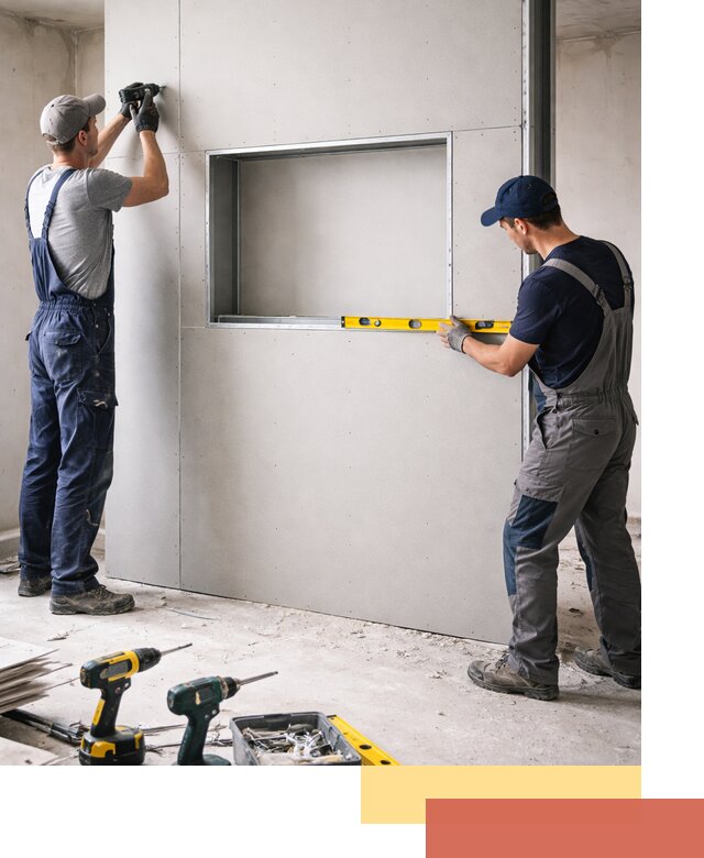 Перегородка из гипсокартона с нишей под декор в белебее