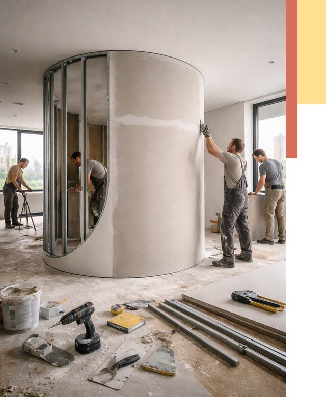 Радиусная перегородка из гипсокартона в белебее от 2958 руб. под ключ | ОТДЕЛОЧНИК-Блб