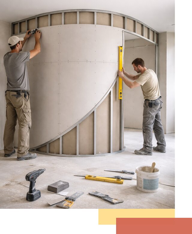 Радиусная перегородка из гипсокартона в белебее под ключ