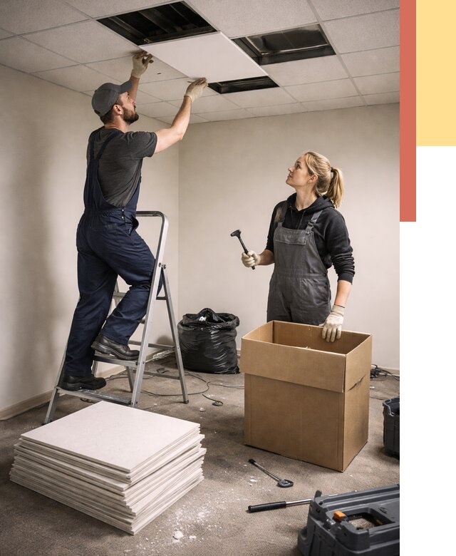 Демонтаж потолочной плитки в белебее от 4590 руб. быстро и недорого | ОТДЕЛОЧНИК-Блб