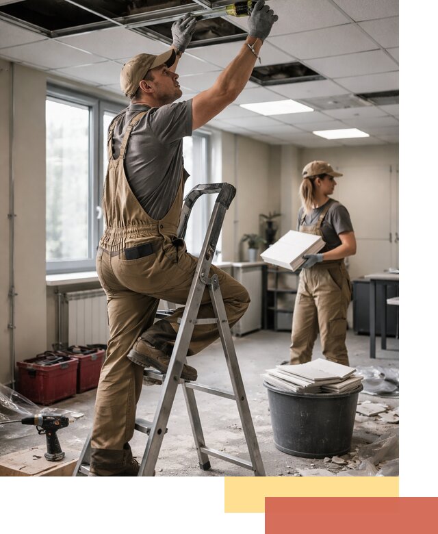 Ремонт потолка Армстронг и замена плит в белебее