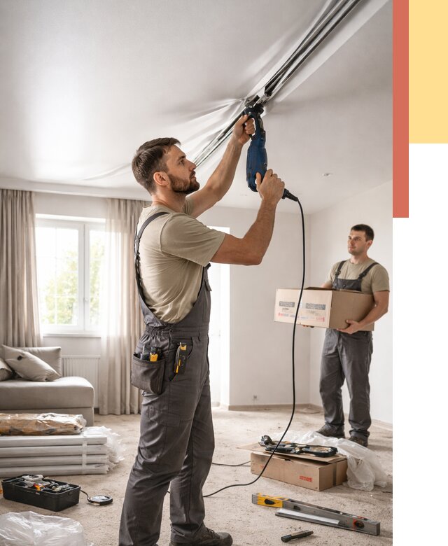 Монтаж сатинового натяжного потолка в белебее от 3570 руб. | Быстро, недорого — ОТДЕЛОЧНИК-Блб