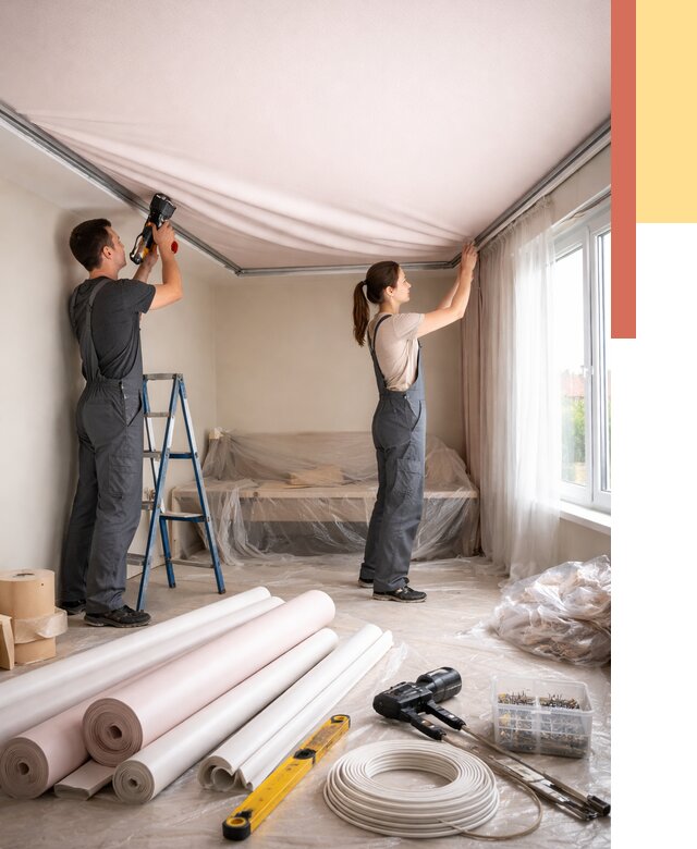 Монтаж цветного натяжного потолка в белебее от 4284 руб/м² — быстро и недорого | ОТДЕЛОЧНИК-Блб