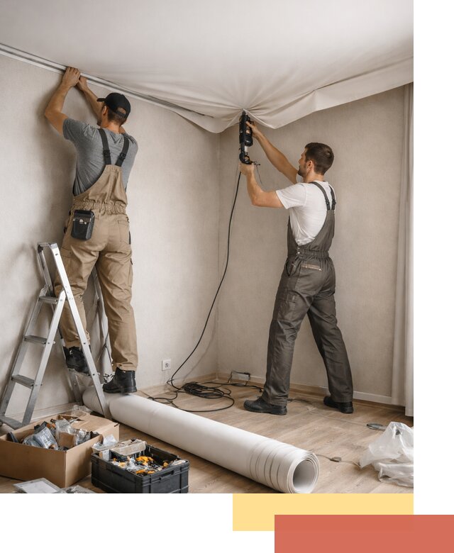 Монтаж цветного натяжного потолка в белебее за один день