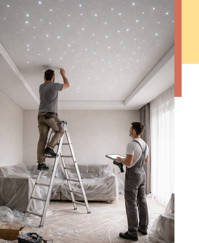 Монтаж натяжного потолка «звездное небо» в белебее от 6631 руб. | ОТДЕЛОЧНИК-Блб