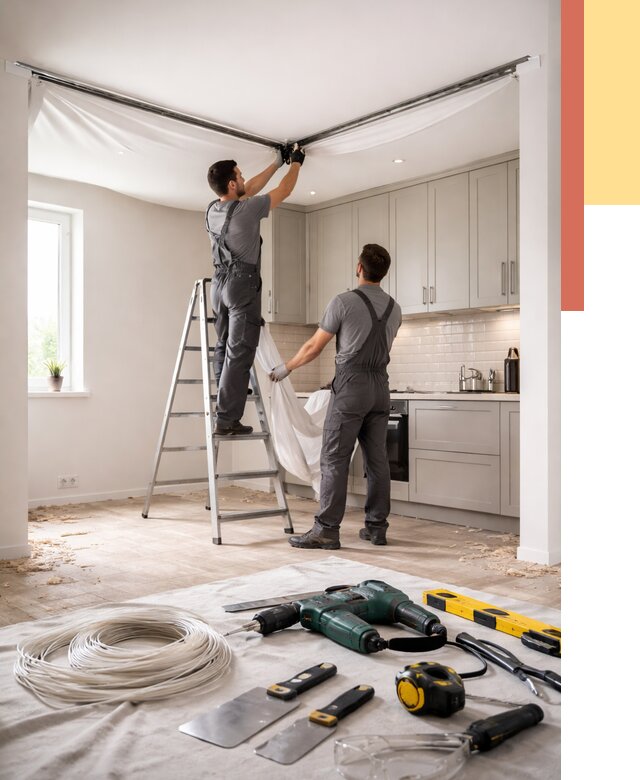 Установка натяжного потолка на кухне в белебее от 2448 руб. | ОТДЕЛОЧНИК-Блб