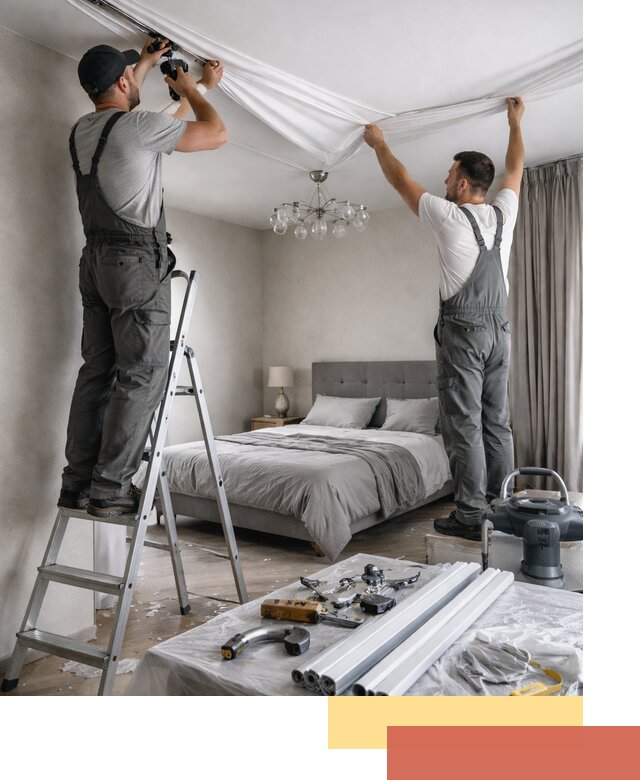 Монтаж натяжного потолка в спальне в белебее