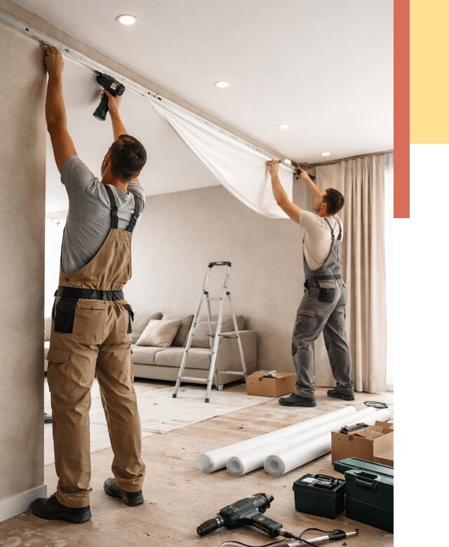 Монтаж натяжного потолка в гостиной в белебее от 561 руб. | ОТДЕЛОЧНИК-Блб