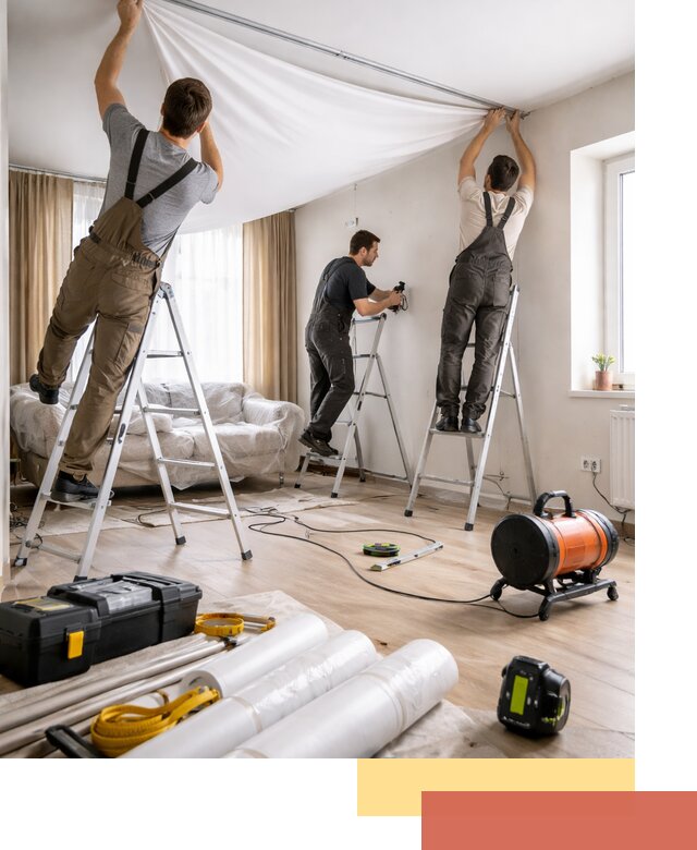 Монтаж натяжного потолка в гостиной в белебее