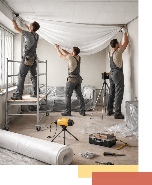 Монтаж натяжного потолка в офисе в белебее