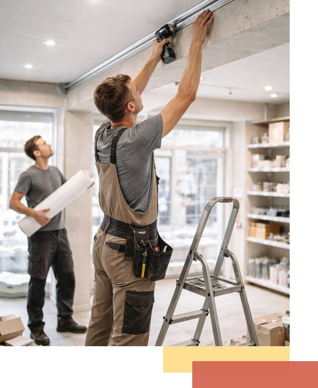 Монтаж натяжных потолков в магазине в белебее