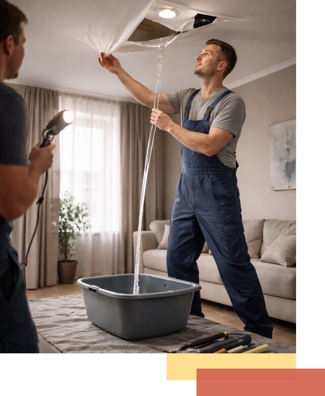 Слив воды с натяжного потолка в белебее быстро и аккуратно